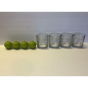 4 Vintage Anchor Hocking TARTAN Plaid 3.5" 8 oz Glasses & Silicone Ice Ball Tray